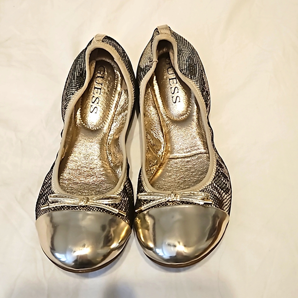 Ballet Flats Gold Leather Guess